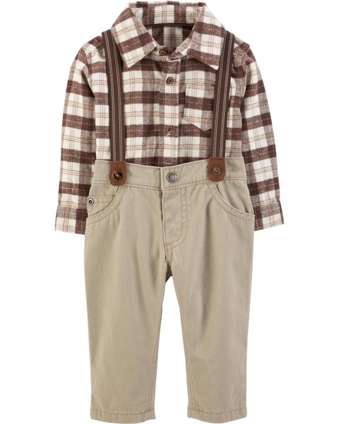 Calça suspensório e body Carter’s