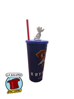 VASO CON TAPA PLASTICO CON SORBETE - SUPERMAN LA PELICULA - KRYPTO - La Galera Cómics