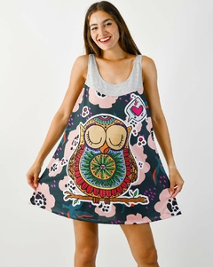 VESTIDO MACEIO GRIS BUHO FLORES - comprar online