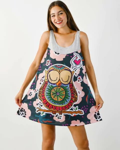 VESTIDO MACEIO GRIS BUHO FLORES - comprar online