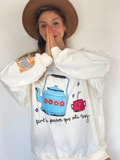 BUZO LIVIANO ARGENTO off white pone la pava - PIPIRETA