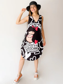 VESTIDO ALOHA negro mafalda no me jodan on internet