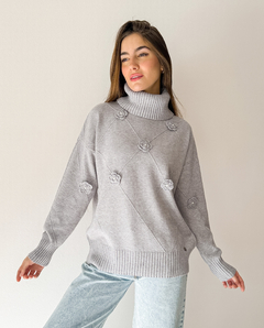 SWEATER TEJIDO POLERON FLORY GRIS on internet