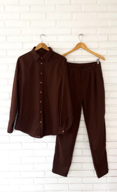 Camisa Manga Linga Marrom Linho - comprar online