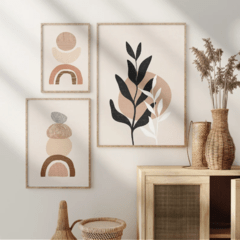 TRÍPTICO BOHO HOJA GEOMETRICO variete x3