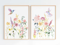 SET FLORES Y COLIBRÍ x2