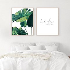 SET TROPICAL HOJAS VERDES Y FRASE