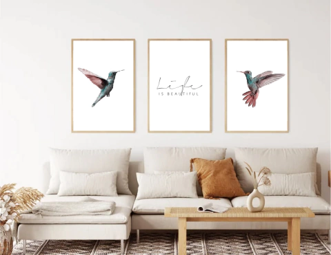 TRÍPTICO LIFE IS BEAUTIFUL Y COLIBRIES x3