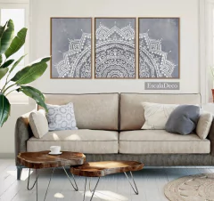 TRÍPTICO MANDALA BOHO GRAY