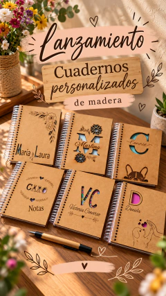 Pack x 5 Anotadores A6 de Madera Personalizados - Vico Ideas Bonitas