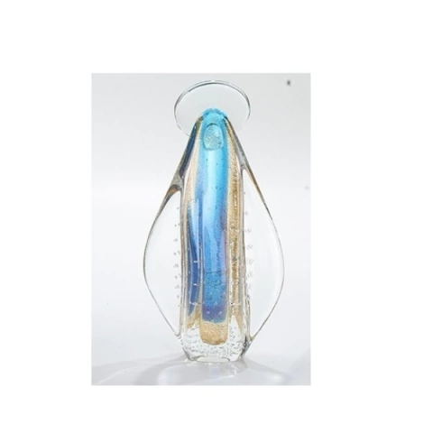  Nossa Senhora Cristal Murano Azul Ouro 24k 23 cm