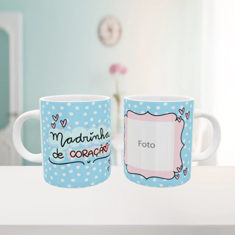 Caneca Madrinha de Coração Azul + Foto