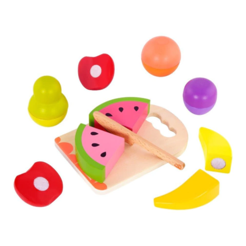 Tablita Frutal con frutas para cortar, incluye tabla y cuchillo de madera
