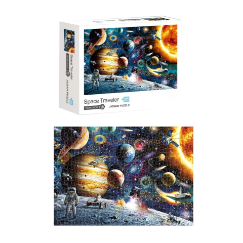 Rompecabezas de 1000 piezas del sistema solar, los planetas, la galaxia y astronauta en la luna