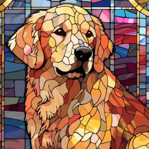 Diamond painting estilo vitral de un perro Golden Retriever