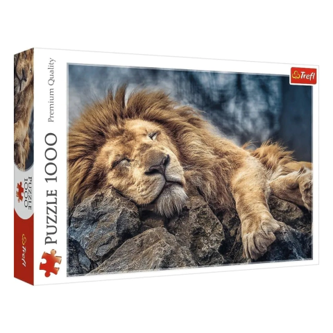 Rompecabezas de 1000 piezas con imagen de un león durmiendo sobre rocas