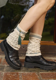 Polaina Típica Tassel Bege e Verde