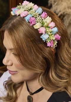 Tiara Tradicional Flores Azul Candy