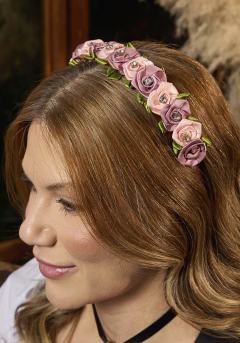 Tiara Cetim Pêssego e Rosa envelhecido