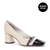 Sapato Salto Bloco Bicolor Couro Off White