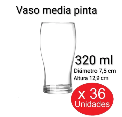Vaso media pinta 320 ml Rigolleau x 36 unidades