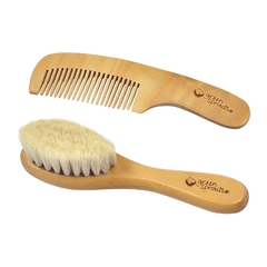 Juego de cepillo y peine para bebé (madera y cerdas natural),