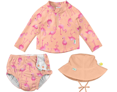 KIT X3 NENA / REMERA + SOMBRERO + TRAJE DE BAÑO CON PAÑAL INTEGRADO FLAMINGO - PROTECCION UPF+50 - GREENSPROUTS