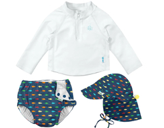 KIT X3 NENE / REMERA + SOMBRERO + TRAJE DE BAÑO CON PAÑAL INTEGRADO PECES - PROTECCION UPF+50 - GREENSPROUTS