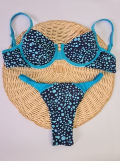 Meia taça bolhas / Tira fina recorte azul