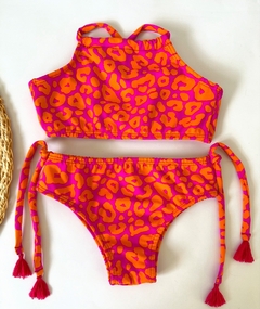 Biquíni infantil onça rosa e laranja