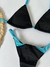 Cortininha trilobal preto com azul / Tira fina recorte - comprar online
