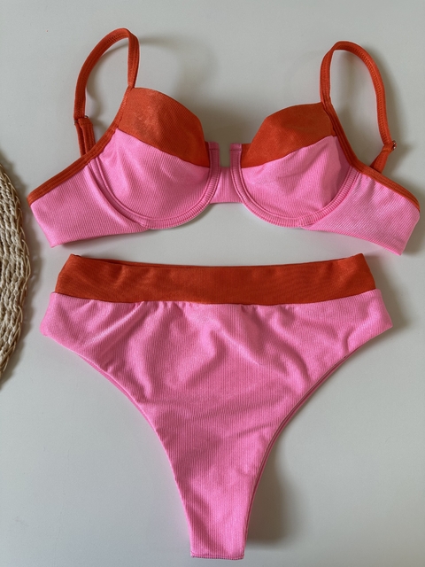 Meia taça Lola bicolor micro can. rosa bebê com laranja / Hot pant - comprar online