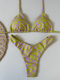 Cortininha onça lilás com verde lima / Asa delta
