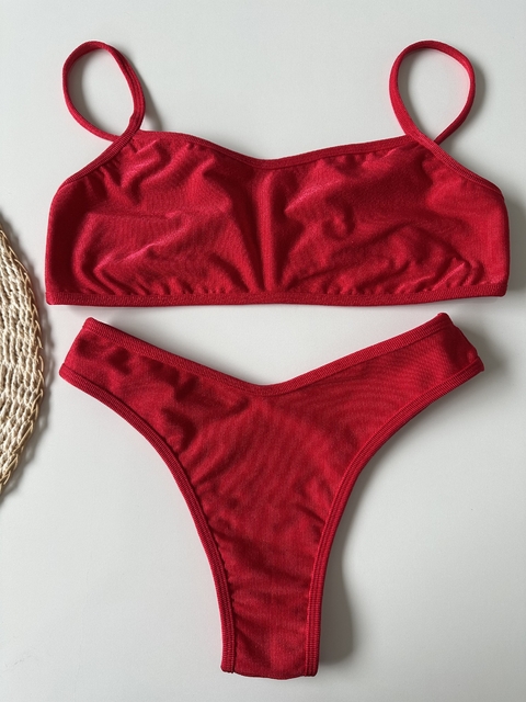 Conjunto Anita micro canelado / Vermelho