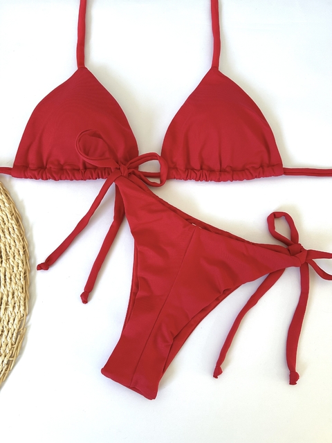 Cortininha meril vermelho / Lacinho fio duplo