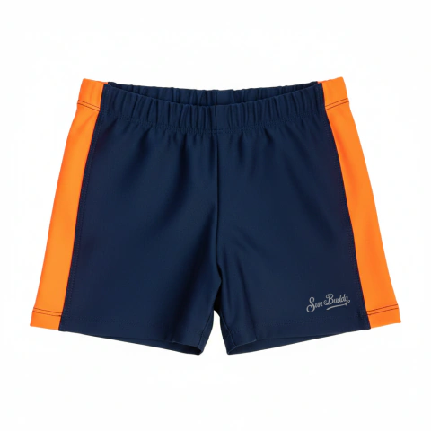 Short de Natación Azul - Naranja flúo