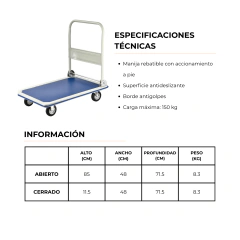 Carro Plataforma 150kg Plegable Reforzado - comprar online