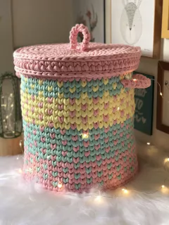 Cesto 30x30  Corações com Tampa - Atelie Pontos e Fios