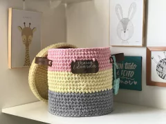 Cesto 30x30 com Tampa, alça de couro ecológica e Plaquinha Personalizada na internet