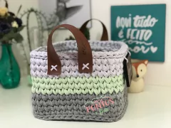 Cesto Quadrado 20x20x15 c alça couro e Plaquinha - comprar online