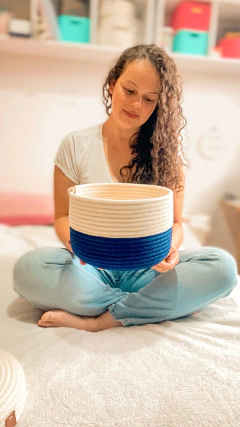 Cesto de Corda Pintado (24x18 ) Tampa