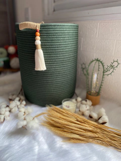 Cesto de Corda Colorida 30x40 - Atelie Pontos e Fios