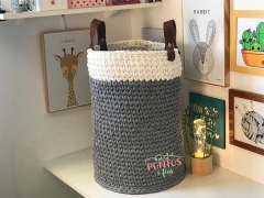 Cesto Fio de Malha 30x40 com alça de couro ecológica - comprar online