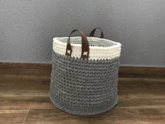 Cesto Fio de Malha 40x30 com alça de couro ecológica - comprar online