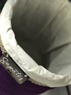 Cesto Fio de Malha 40x40 c alça de Couro Ecológica, plaquinha e forro