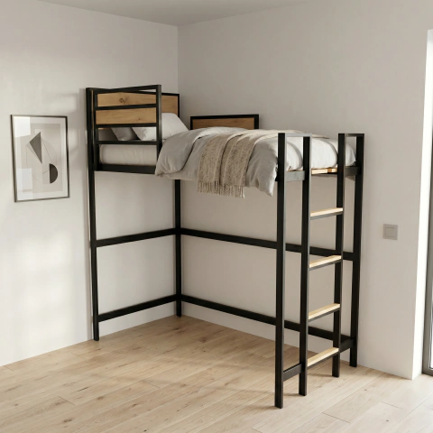 Cama puente 1 plaza proteccion con doble baranda linea cubo 1 plaza