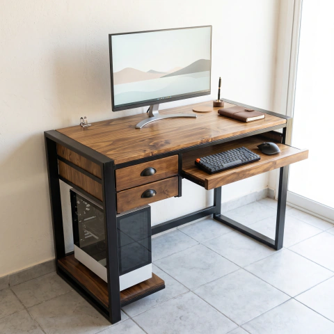 Escritorio Mesa Pc Industrial + Bandeja 120x50cm Cajonera