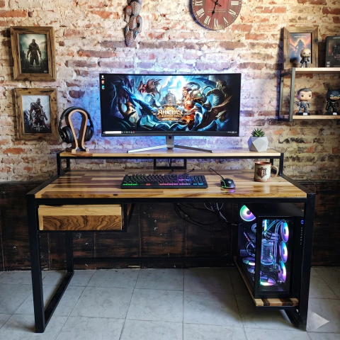 Mesa Escritorio cajon + cpu ideal Pc madera Guayubira Bandeja 150x70