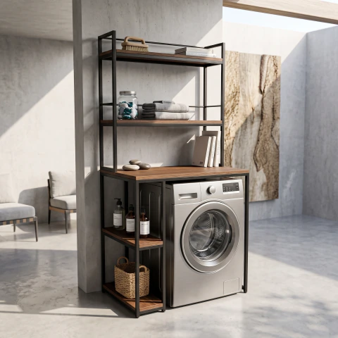 Mueble sobre lavarropa con estantes madera rustica maciza