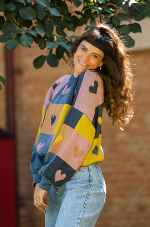 BLUSÃO TRICOT AMORZITO - AZUL - comprar online